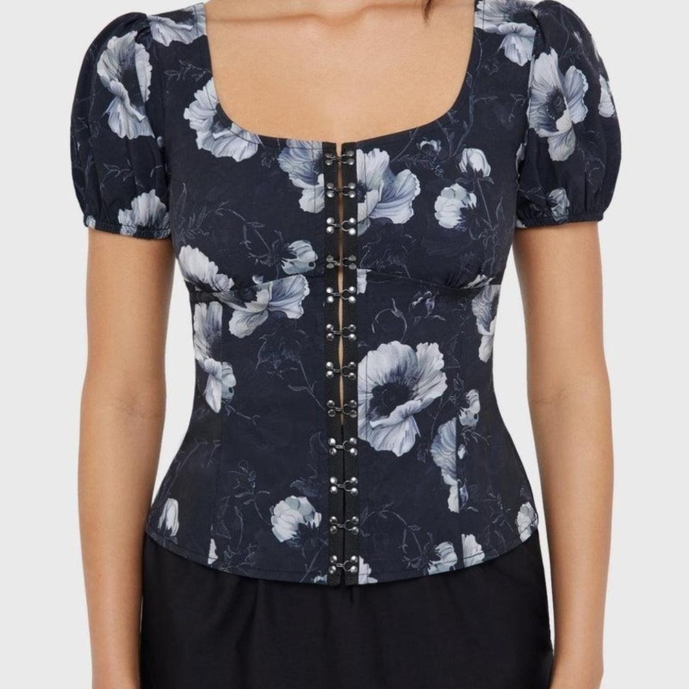Killstar lupina top size large NWT floral ballon sleeve round neck top